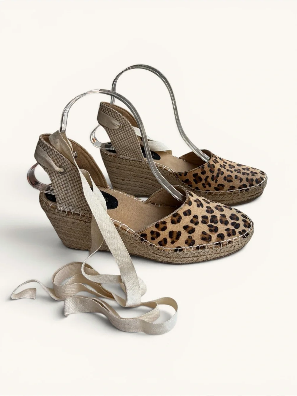 Coconuts by Matisse Leopard Print Espadrille Wedge with Cream Ankle Tie